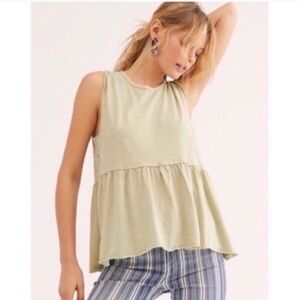 Free People Matcha Green Sleeveless Peplum Top